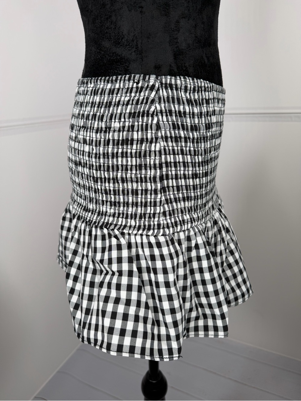 NWT PepperMayo Black White Gingham Smocked Mini Skirt Size 6 - Picture 5 of 9